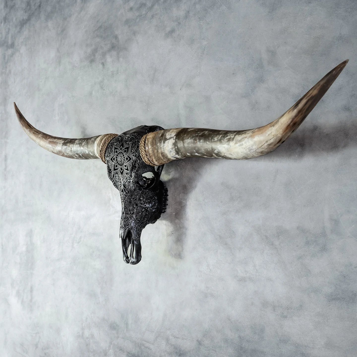 Black Flower Child Longhorn Skull - The Boho House