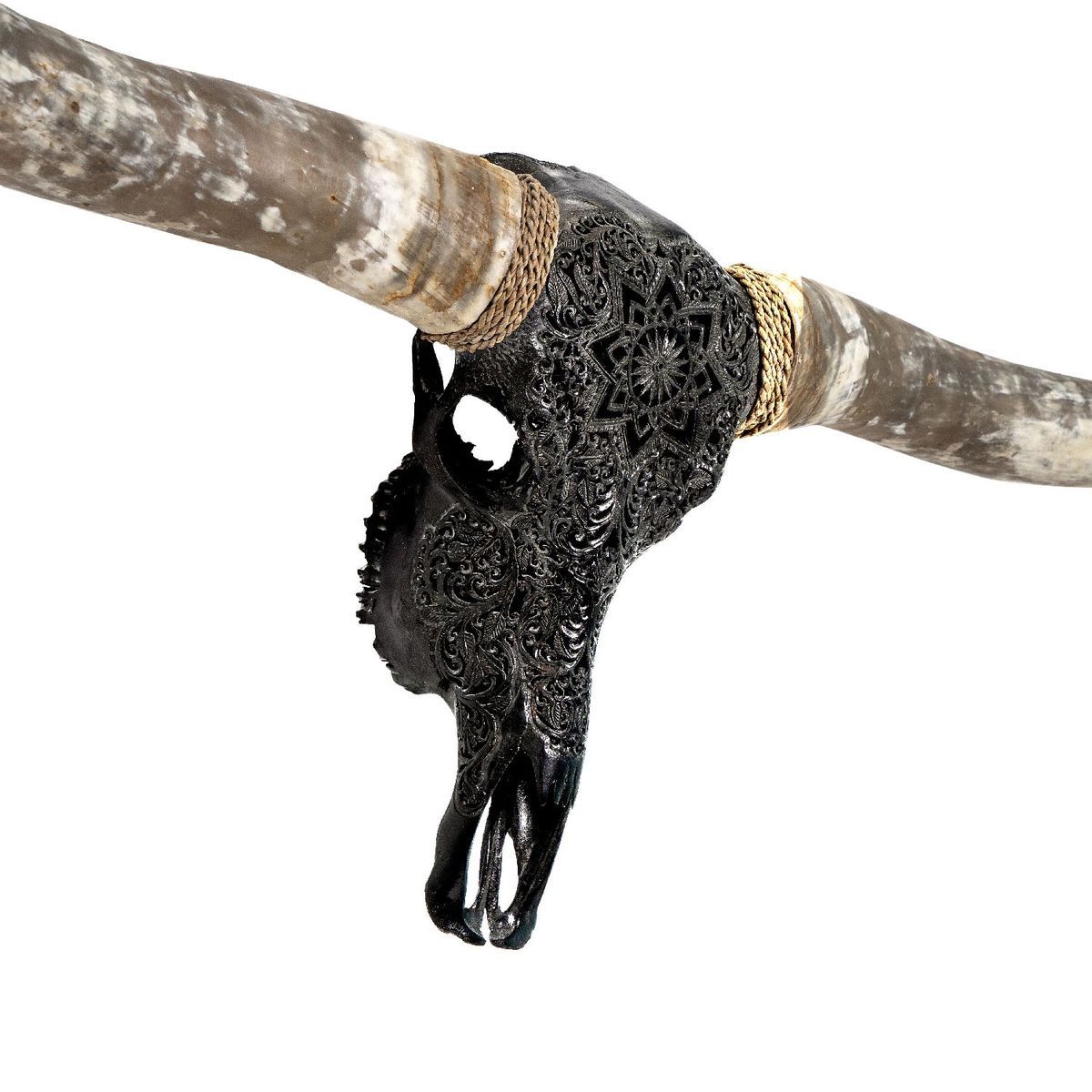 Black Flower Child Longhorn Skull - The Boho House