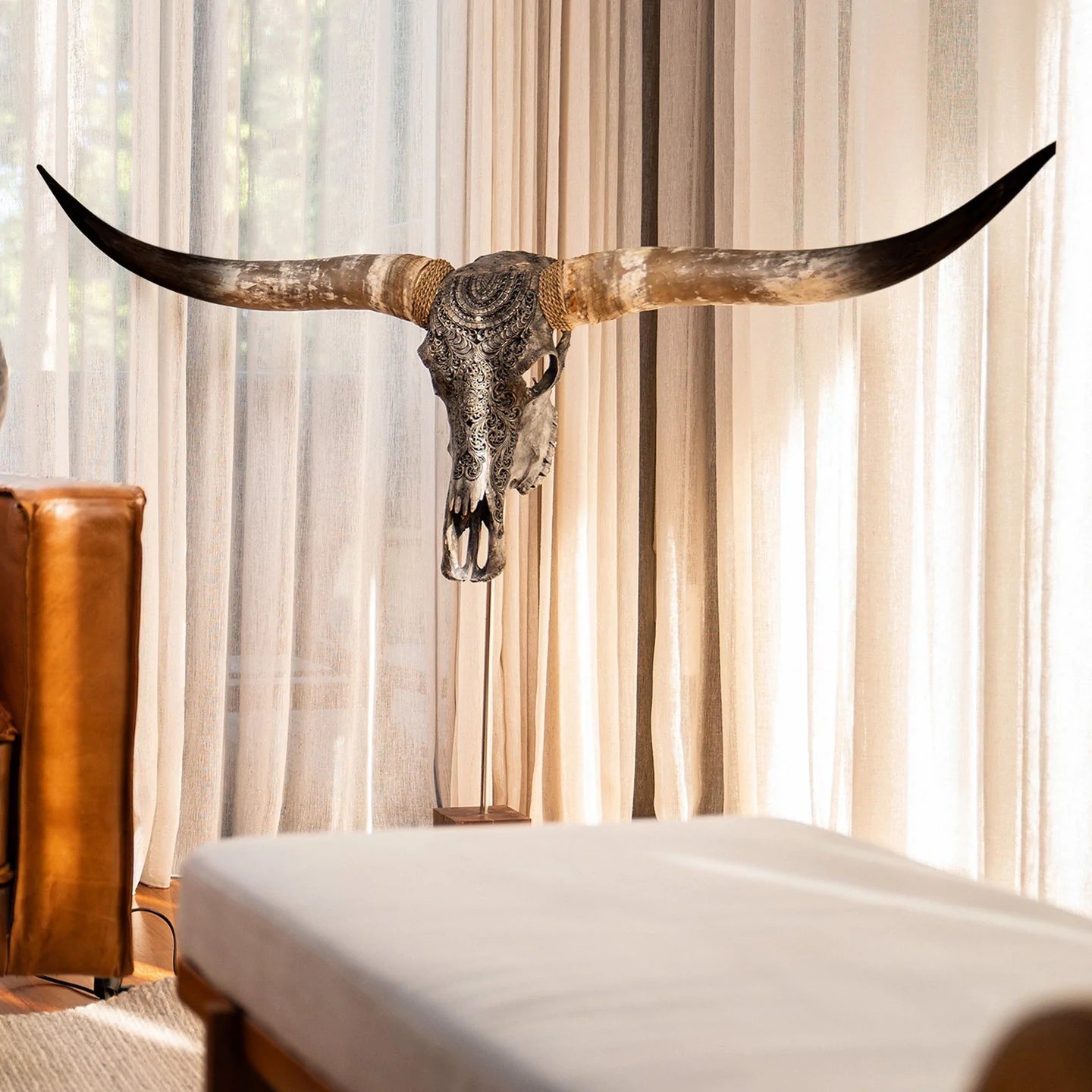 Grey Gypsy Soul Longhorn Skull - Authentic Longhorn - Hand Carved Skull - Ethnically Sourced - Grey Finish - Skull Mount - The Boho House