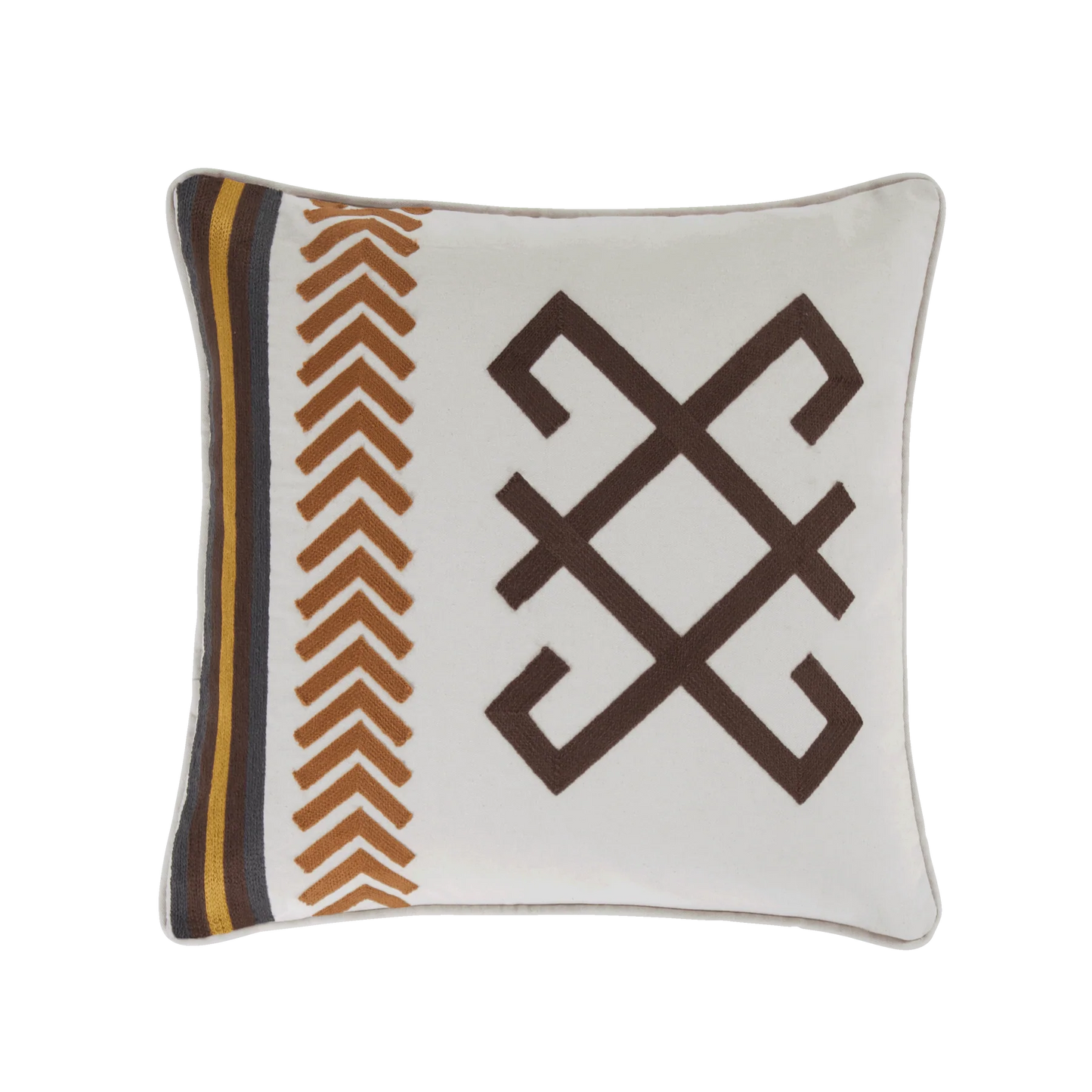 McKay Creek Embroidered Cotton Canvas Pillow - Square Throw Pillow - Cotton Shell - Feather Insert - The Boho House