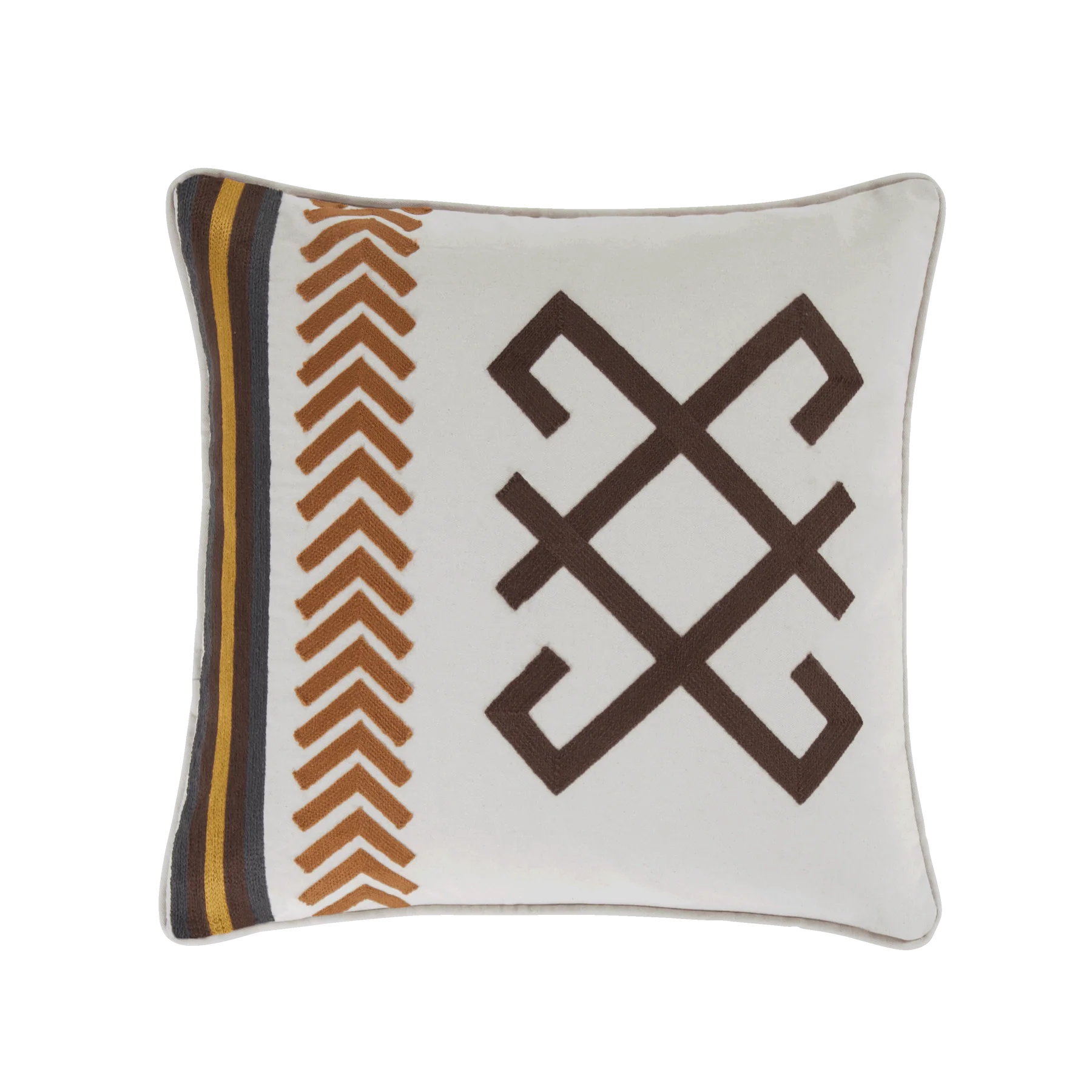 McKay Creek Embroidered Cotton Canvas Pillow - Square Throw Pillow - Cotton Shell - Feather Insert - The Boho House