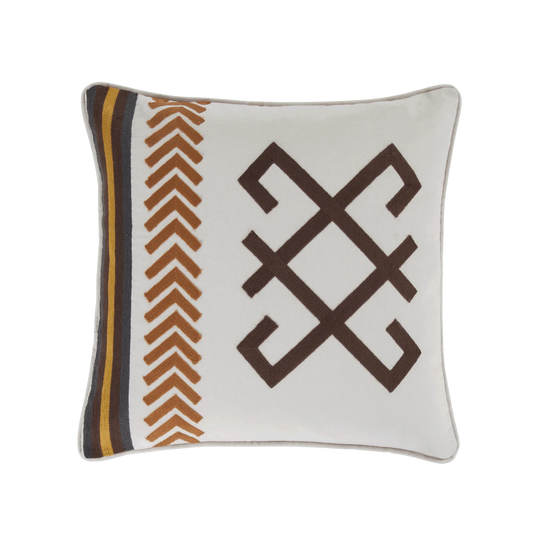 McKay Creek Embroidered Cotton Canvas Pillow - Square Throw Pillow - Cotton Shell - Feather Insert - The Boho House