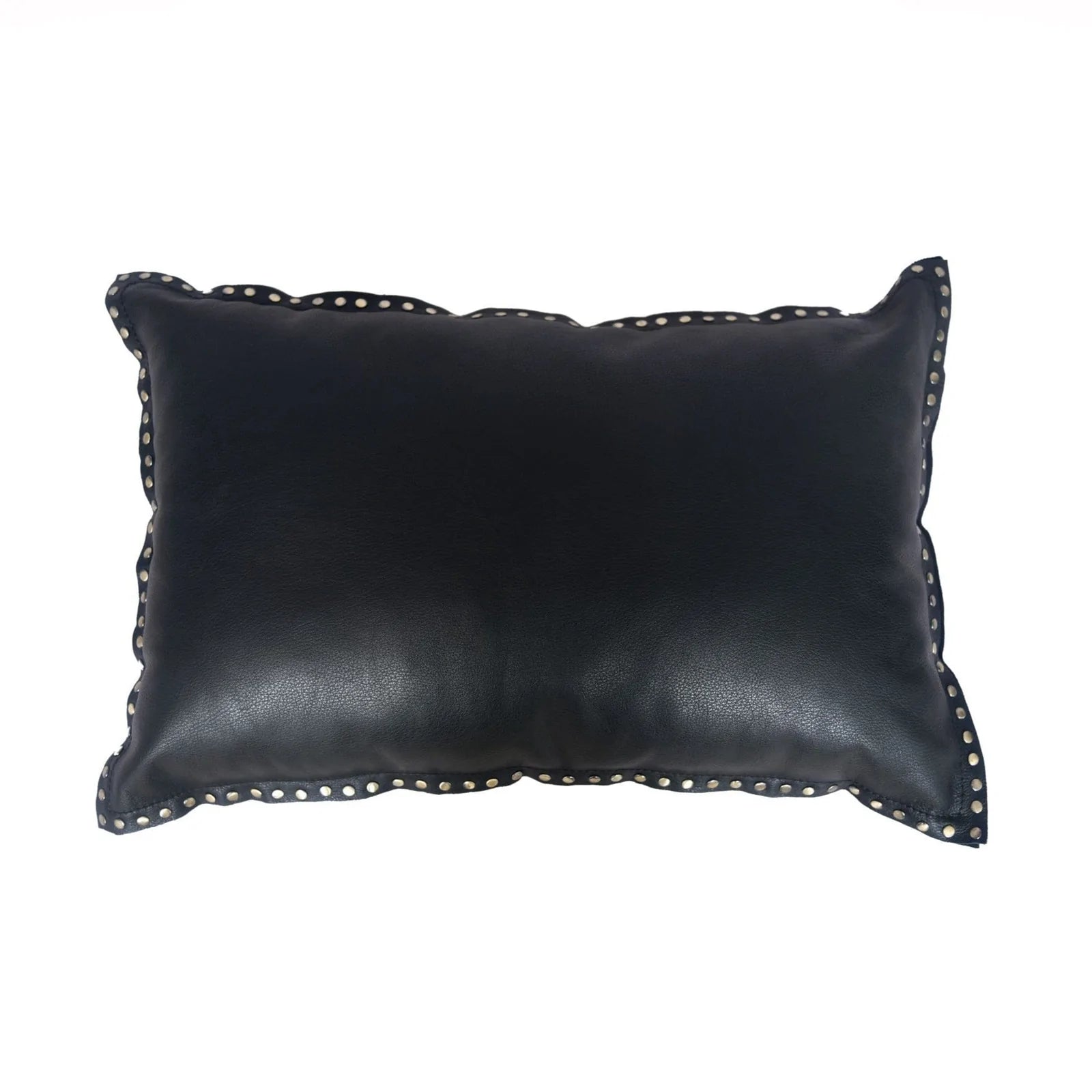 Midnight Black Leather Studded Pillow - Authentic Leather - Studded Pillow - 16" x 24" - Feather Insert - The Boho House