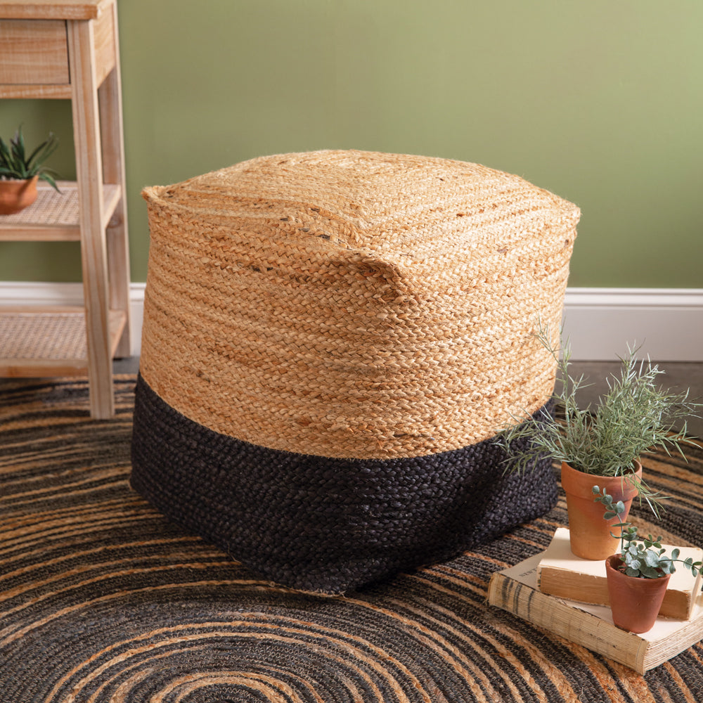 Owyhee Jute Dipped Pouf - 18" x 18" - Natural Jute Pouf - The Boho House