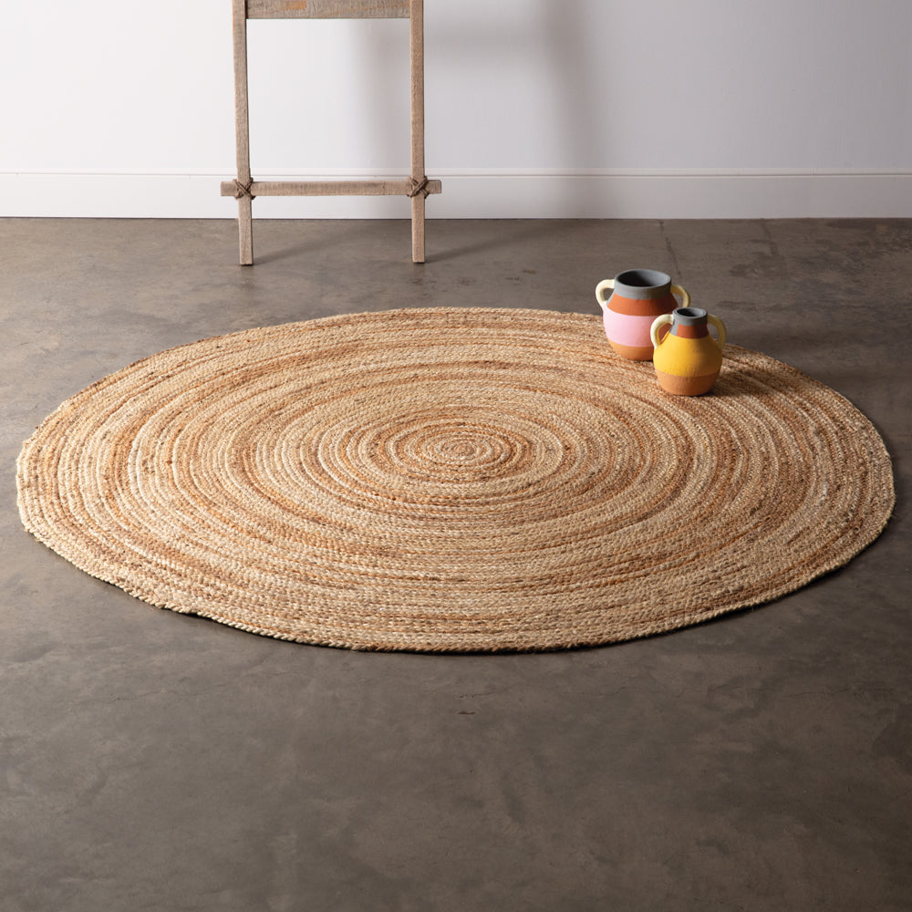 The Natural + Cream Desert Sage Jute Rug - 5' Rug - Hand woven - Jute Fiber Material - Round Rug - The Boho House